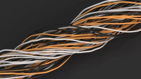 Câbles et fils torsadés noir, blanc et orange sur surfac noir — Photo