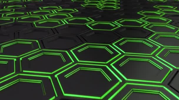 Abstrakter Technologischer Hintergrund Aus Schwarzen Sechsecken Mit Grünem Schein Wand — Stockvideo