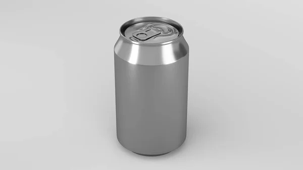 Lege kleine zilveren aluminium frisdrankblikje mockup op witte achtergrond — Stockfoto