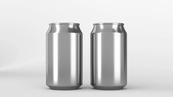 Δύο μικρές ασημί αλουμίνιο soda κονσέρβες κοροϊδεύω σε λευκό φόντο — Φωτογραφία Αρχείου