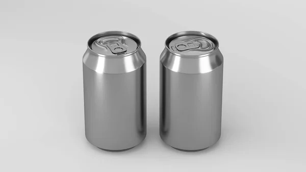 Dos pequeñas latas de soda de aluminio plateado maqueta sobre fondo blanco — Foto de Stock