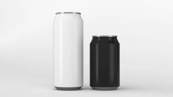 Grote witte en kleine zwarte soda cans mockup — Stockfoto