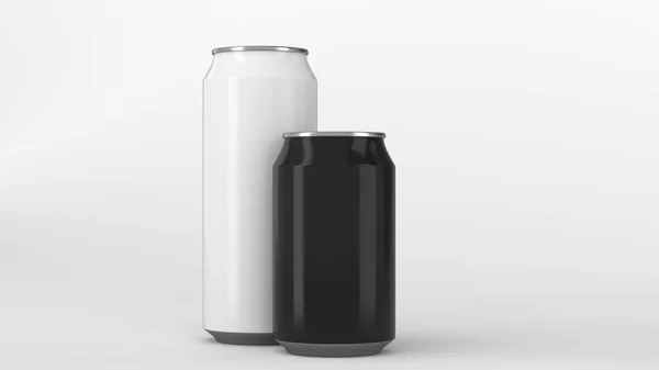 Grote witte en kleine zwarte soda cans mockup — Stockfoto