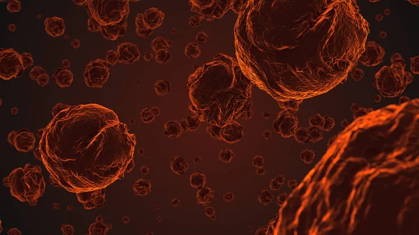 顕微鏡下での赤のウイルスのセルを抽象化します。 — ストック写真