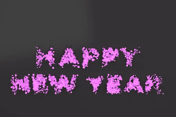 Líquido violeta Feliz Año Nuevo palabras con gotas en el fondo negro — Foto de Stock
