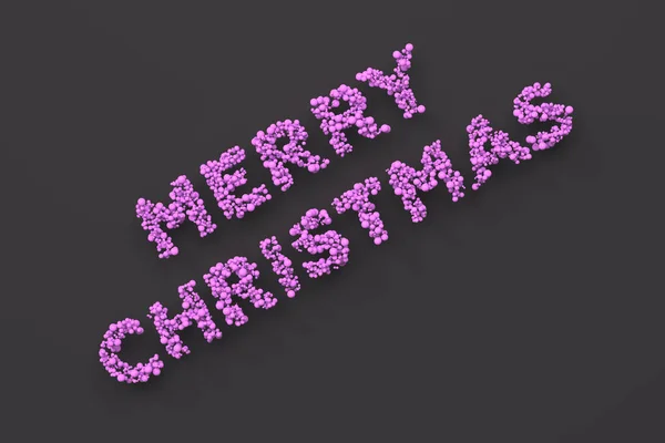 Merry Christmas woorden van violet ballen op zwarte achtergrond — Stockfoto