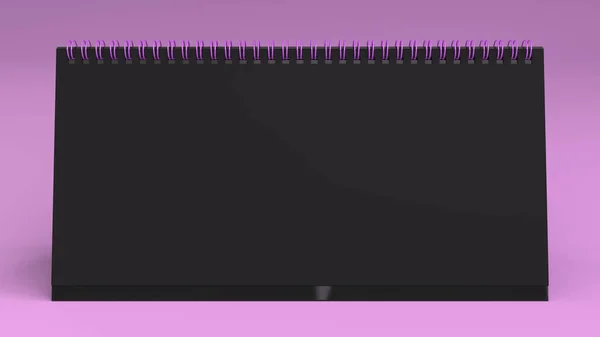 Mesa negra calendario maqueta en la superficie púrpura —  Fotos de Stock