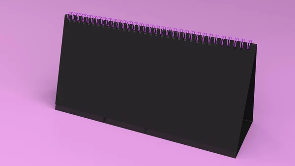 Mock-up calendário mesa preta na superfície roxa — Fotografia de Stock