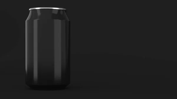 Blank small black aluminium soda can mockup on black background