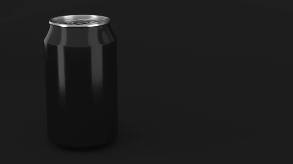 Leere kleine schwarze Aluminiumsoda kann Attrappe auf schwarzem Hintergrund — Stockfoto