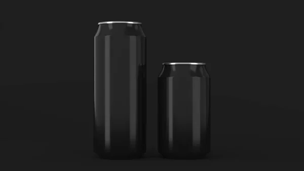 Grote en kleine zwarte soda cans mockup — Stockfoto