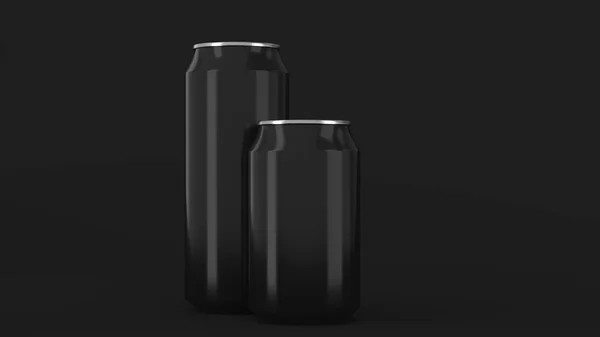 Duże i małe czarne soda puszki makieta — Zdjęcie stockowe