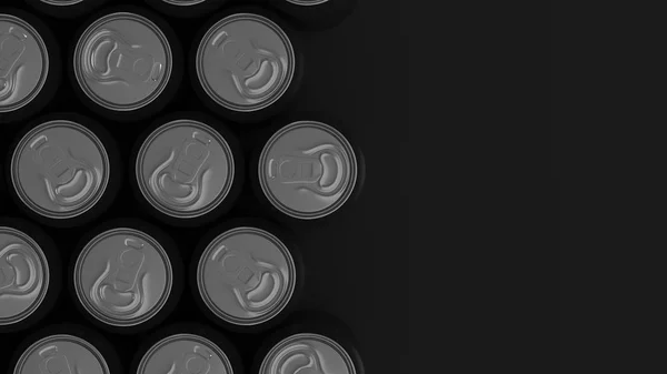 Grandes latas de refrigerante preto no fundo preto — Fotografia de Stock