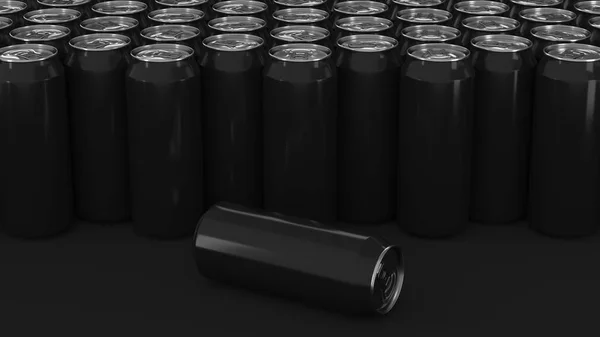 Big black soda cans on black background — Stock Photo, Image