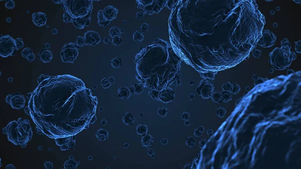 顕微鏡下で抽象的な青いウイルス細胞 — ストック写真
