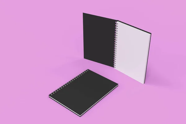 Deux carnets avec reliure spirale sur fond violet — Photo