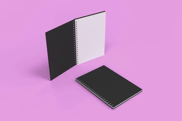 Zwei Notizbücher mit Spiralbindung auf violettem Hintergrund — Stockfoto