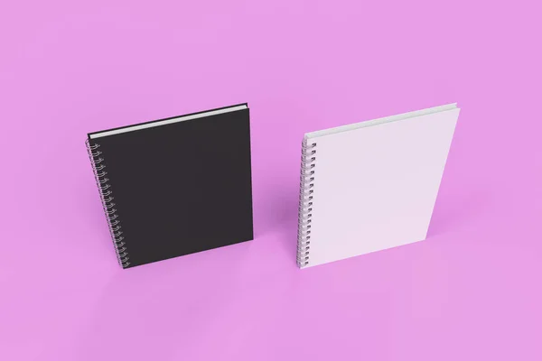Dos cuadernos con espiral encuadernada sobre fondo violeta — Foto de Stock