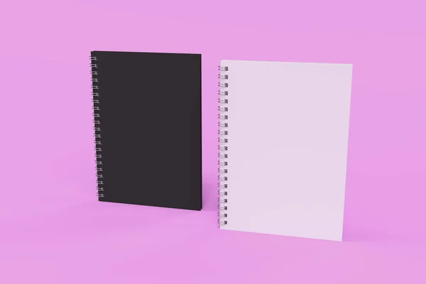 紫色の背景にバインドされているスパイラル ノートを 2 冊 — ストック写真