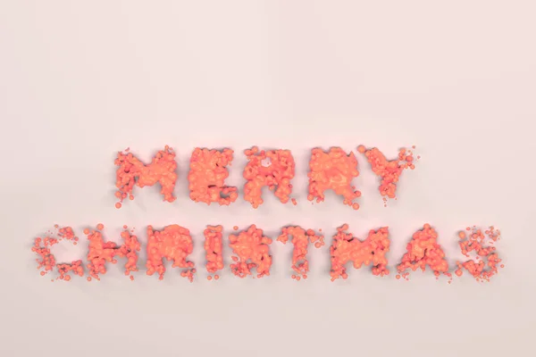 Flüssige rote frohe Weihnachten Worte mit Tropfen auf weißem Hintergrund — Stockfoto