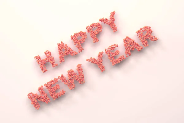 Ευτυχισμένο το νέο έτος λέξεις από κόκκινες μπάλες σε λευκό φόντο — Φωτογραφία Αρχείου