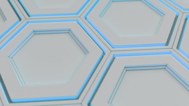 Fondo Tecnológico Abstracto Hecho Hexágonos Blancos Con Brillo Azul Pared — Vídeo de stock