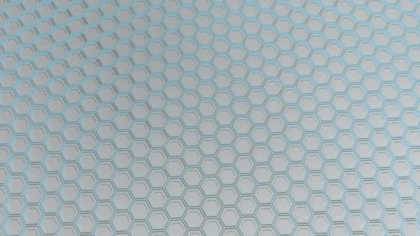 Contexto Tecnológico Abstrato Feito Hexágonos Brancos Com Brilho Azul Parede — Vídeo de Stock