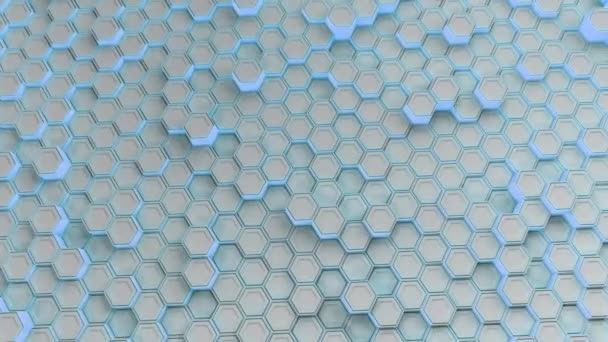 Abstrakter Technologischer Hintergrund Aus Weißen Sechsecken Mit Blauem Schein Wand — Stockvideo