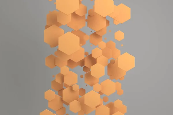 Hexágonos laranja de tamanho aleatório no fundo branco — Fotografia de Stock