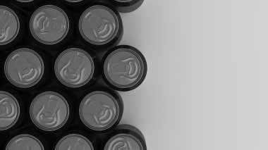 Beyaz arka plan üzerinde büyük siyah soda kutular