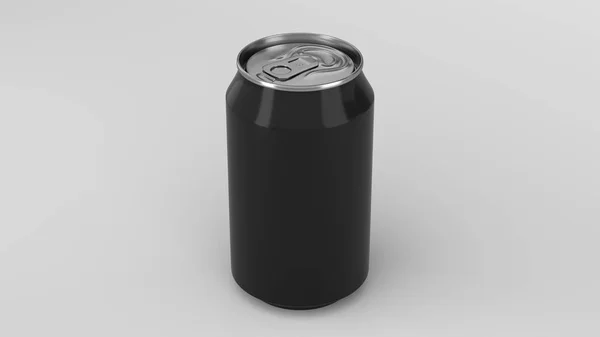白い背景の空の小さな黒いアルミニウム ソーダ缶モックアップ — ストック写真
