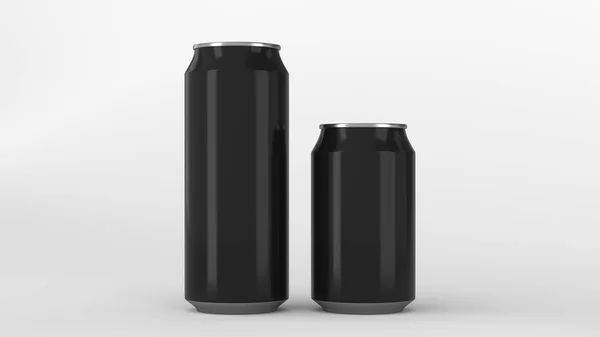 Velké a malé černé soda plechovky maketa — Stock fotografie