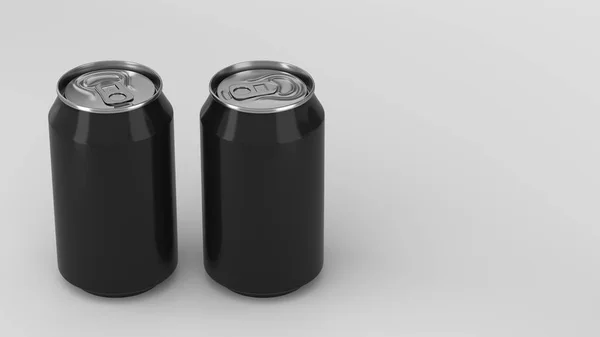 Twee kleine zwarte aluminium soda cans mockup op witte achtergrond — Stockfoto