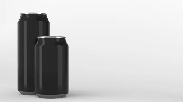 Grote en kleine zwarte soda cans mockup — Stockfoto