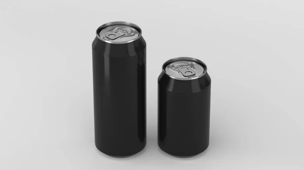 Stora och små svarta soda burkar mockup — Stockfoto