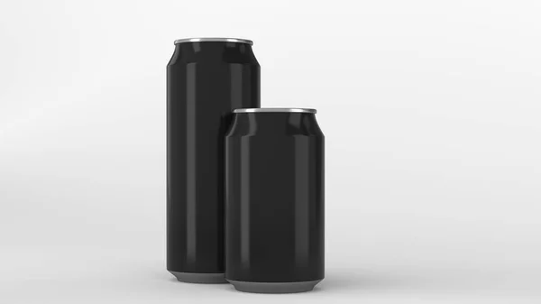 Stora och små svarta soda burkar mockup — Stockfoto