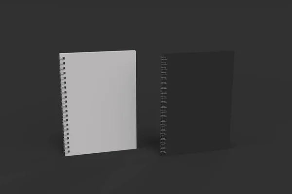 Két jegyzetfüzet, spirál kötött fekete háttér — Stock Fotó
