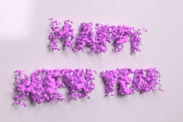 Líquido violeta Feliz Año Nuevo palabras con gotas sobre fondo blanco — Foto de Stock