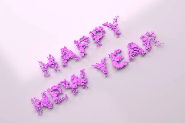 Υγρό βιολετί λέξεις ευτυχισμένο το νέο έτος με σταγόνες σε λευκό backgroun — Φωτογραφία Αρχείου