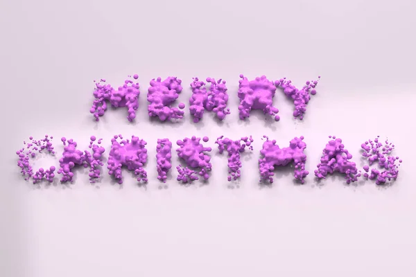 Flüssige Veilchen frohe Weihnachten Worte mit Tropfen auf weißem Hintergrund — Stockfoto