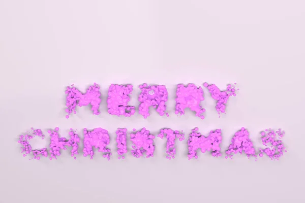 Liquid violet Merry Christmas words with drops on white backgrou