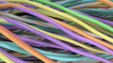 Çok renkli kablolar ve teller üzerinde beyaz yüzey bükülmüş