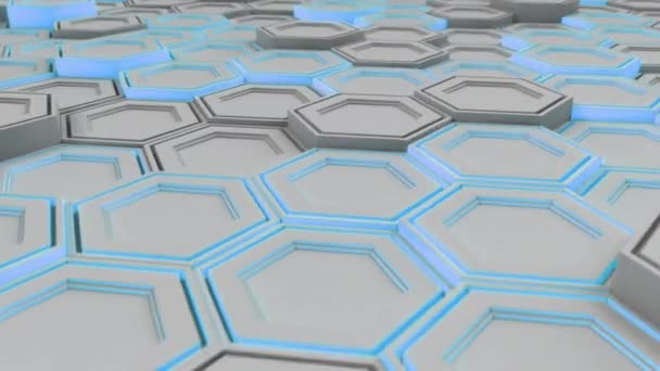 Abstract Technological Background Made White Hexagons Blue Glow Wall Hexagons — Stock Video