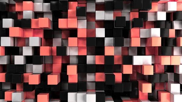 Muur van witte, zwarte en rode kubussen — Stockfoto