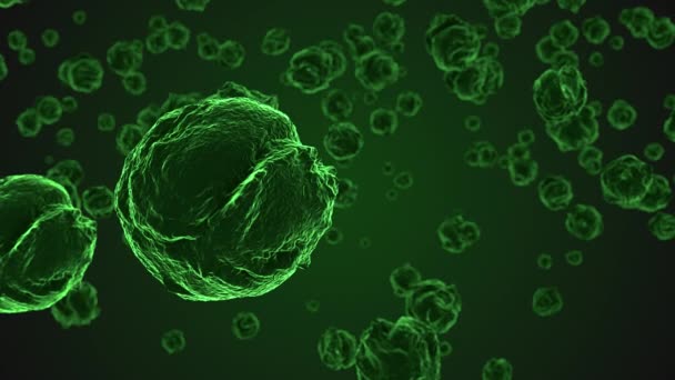 Soyut Yeşil Virüs Hücreleri Mikroskop Altında Bakteri Veya Enfeksiyon Çarpımı — Stok video