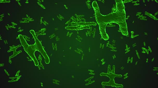 在显微镜下提取绿色病毒细胞 细菌或感染的增殖 科学背景 渲染插图 — 图库视频影像
