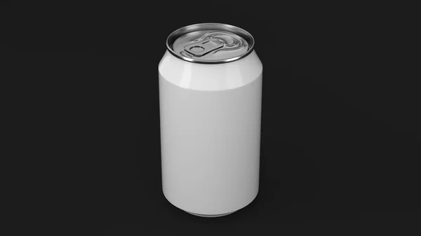 空白の小さな白いアルミニウム ソーダが黒い背景にモックアップ — ストック写真