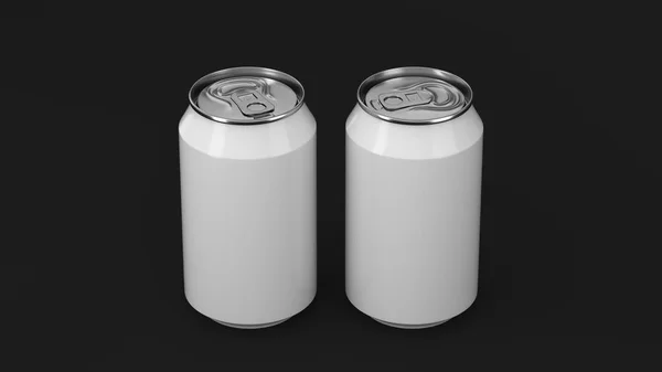 2 つの小さな白いアルミ製ソーダ缶を黒い背景にモックアップ — ストック写真