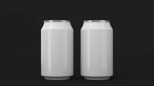 두 개의 작은 흰색 알루미늄 음료수 캔 이랑 검은 배경에 — 스톡 사진