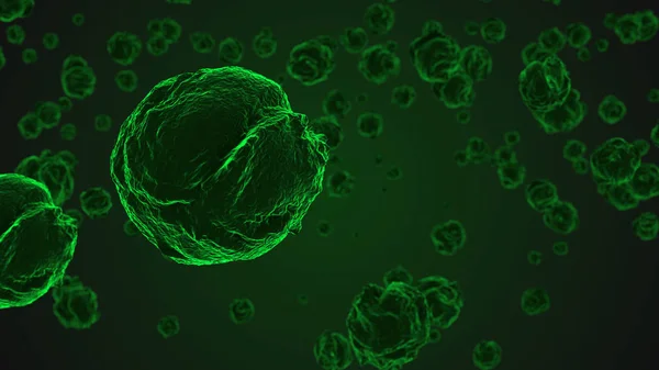 Células víricas verdes abstractas bajo microscopio — Foto de Stock